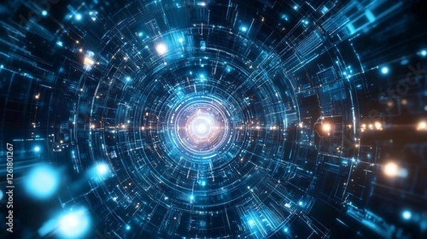 Fototapeta Abstract digital tunnel with glowing lights.