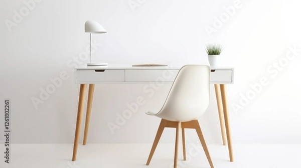 Fototapeta taperedlegs desk and chair on white background