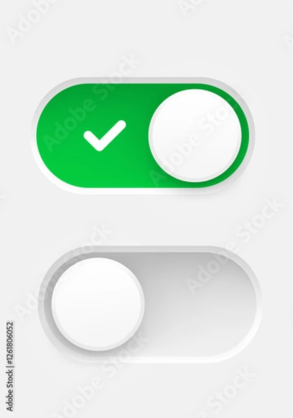 Obraz Interface toggle buttons set. On Off switch. 3d vector element idolated on white background