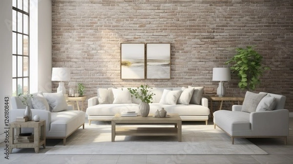 Fototapeta room white washed brick
