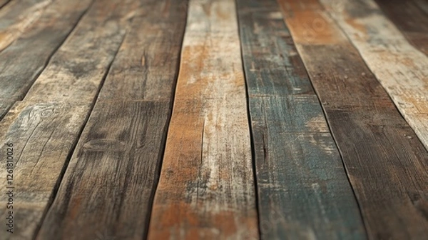 Fototapeta Rustic Weathered Wood Planks Horizontal Close Up for Textured Backgrounds and Designs in Brown and Blue