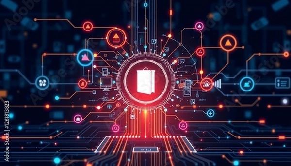 Fototapeta Digital Shopping Network: Secure Online Retail Experience