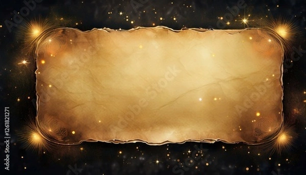 Obraz Generated image Enchanted Golden Parchment with Ornate Sparkling Frame – Fantasy Magic Scroll Background