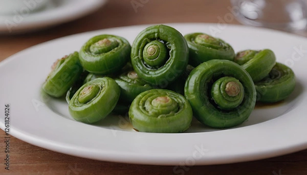 Obraz cooked fiddlehead ferns on a plate