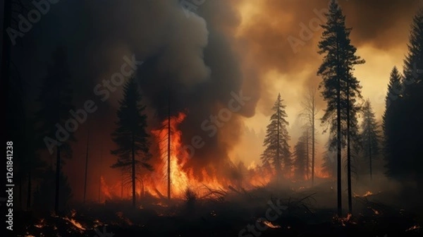 Fototapeta devastation black smoke fire