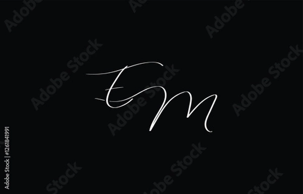 Fototapeta A minimal yet stylish depiction of white cursive lettering forming EM on a dark background, symbolizing elegance and simplicity.