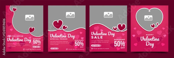 Fototapeta Valentine's day collection social media post template. Vector design with place for the photo