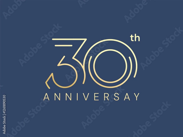Fototapeta 30th Anniversary luxury gold celebration with lines Analysis logo typography vector design twisted infinity concept. Thirty Years anniversary gold template for celebration event, card, business, web.