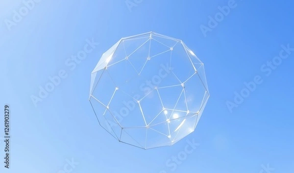 Fototapeta Crystal Sphere Hovers Gently Against Vivid Blue Sky. AI Generated