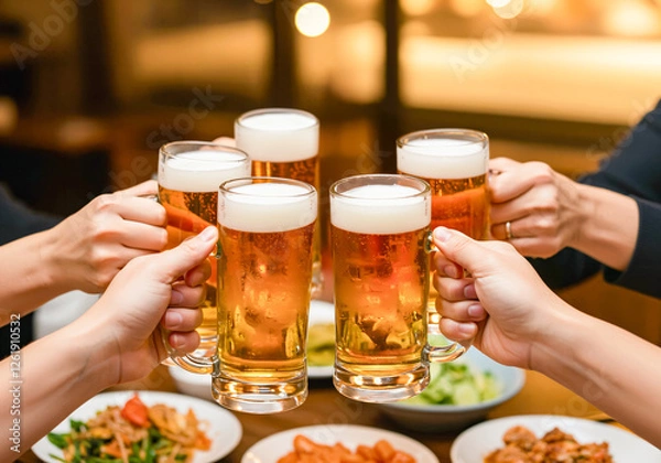 Obraz ビールで乾杯をするグループ