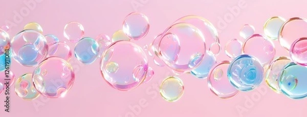 Fototapeta Colorful Soap Bubbles on Pink Gradient Backdrop