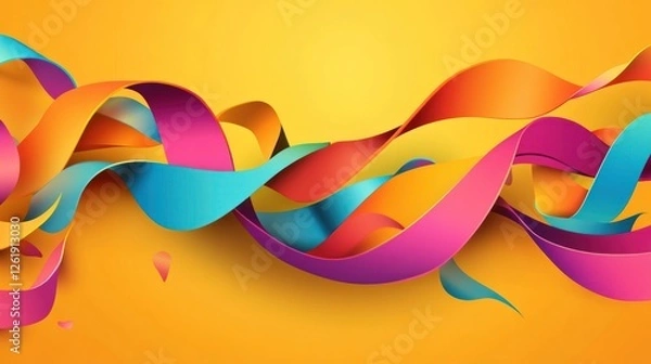 Fototapeta Abstract background with colorful paper ribbons and curved shapes