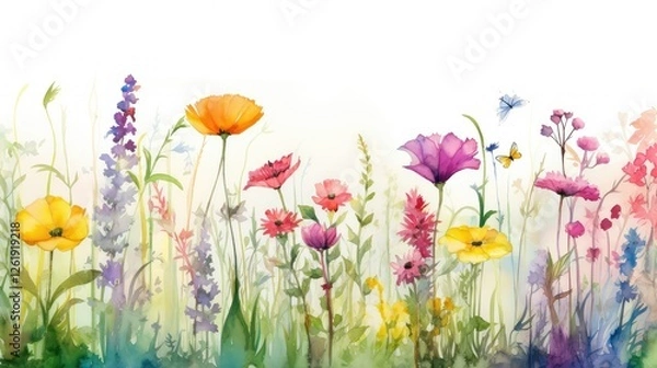 Obraz wilds water color spring flower borders