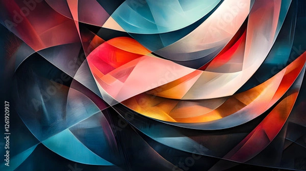 Fototapeta Abstract geometric composition featuring dynamic colors and shapes digital art contemporary environment artistic perspective