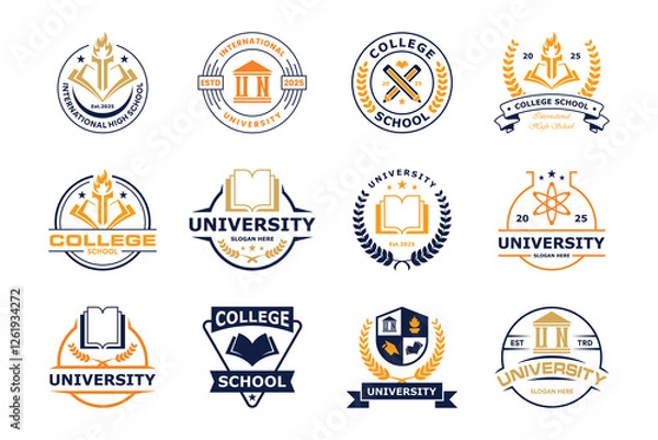 Fototapeta Set of School logo design badge. University emblem template.