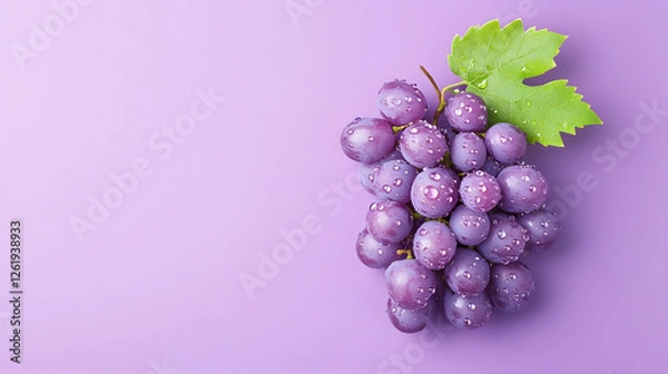 Fototapeta Bunch of grapes with leaf on colored background, studio shot. Food styling. Generative AI