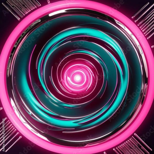 Fototapeta A glowing, neon-lit vortex with deep shadows and retro-futuristic details