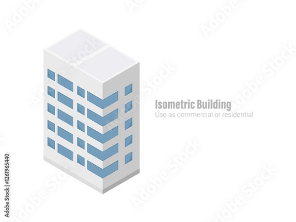 Fototapeta Isometric commercial and residential building. Modern architecture. Smart isometric building game assets. Business center building 3d render illustration with windows. Simple icon white colors.