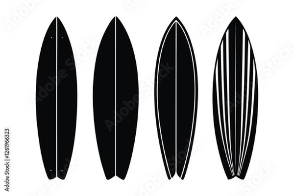 Fototapeta Set of different shapes surfboards vector style silhouette illustration3.eps