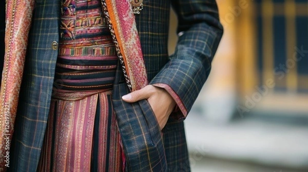 Fototapeta Person in Elegant Wedding Attire with Intricate Patterns and Colors