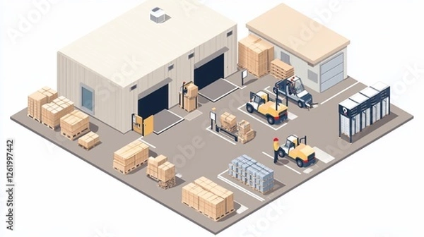 Fototapeta Warehouse Isometric Illustration: Efficient Logistics and Cargo Management