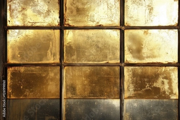 Fototapeta Nine rectangular windows reflect light in a rustic frame