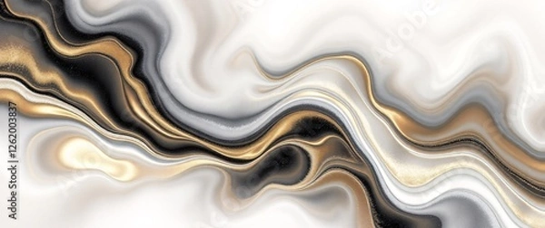 Fototapeta Abstract Curved Gold and black shape with Lighting Effect – Luxury Design on Gold and white Background with Copy Space.