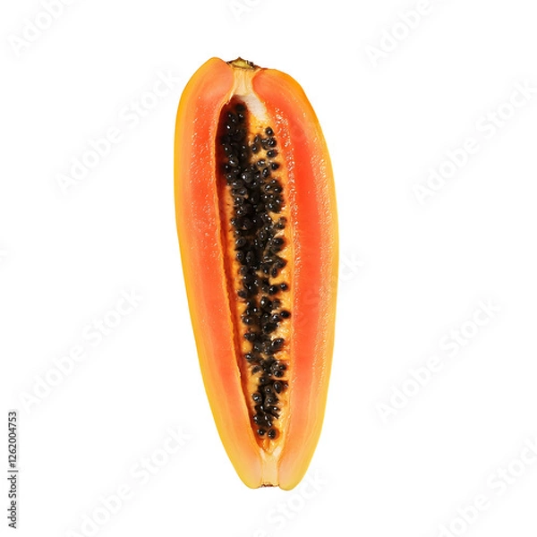 Fototapeta Ripe Golden Papaya Sliced Lengthwise Revealing Vibrant Orange Flesh and Cluster of Glossy Black Seeds
