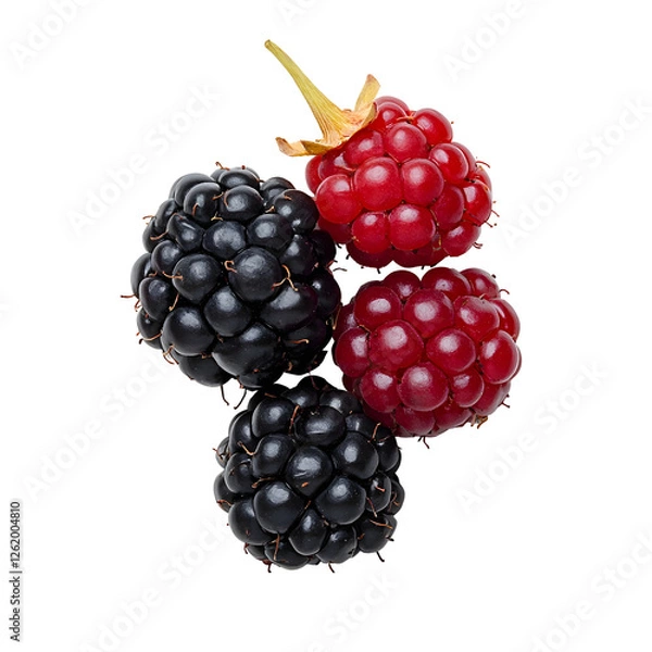 Fototapeta Fresh Juicy Mulberry Cluster with Ripe and Unripe Berries on White Background