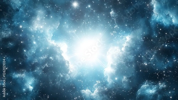 Fototapeta Vibrant Blue Nebula Illuminated by Distant Stars Creating a Stunning Cosmic Scene Filled with Celestial Wonders and Ethereal Beauty Evoking a Sense of Awe and Wonder in the Universe