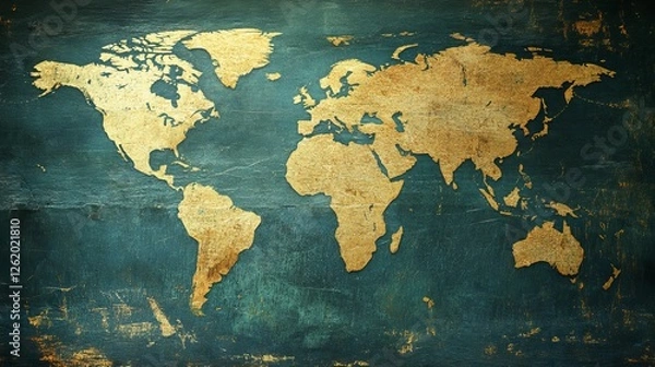 Fototapeta Beautifully Detailed World Map Artfully Displayed on a Wall Enhancing the Aesthetic of the Room while Inviting Exploration and Discovery of Different Countries and Continents Worldwide