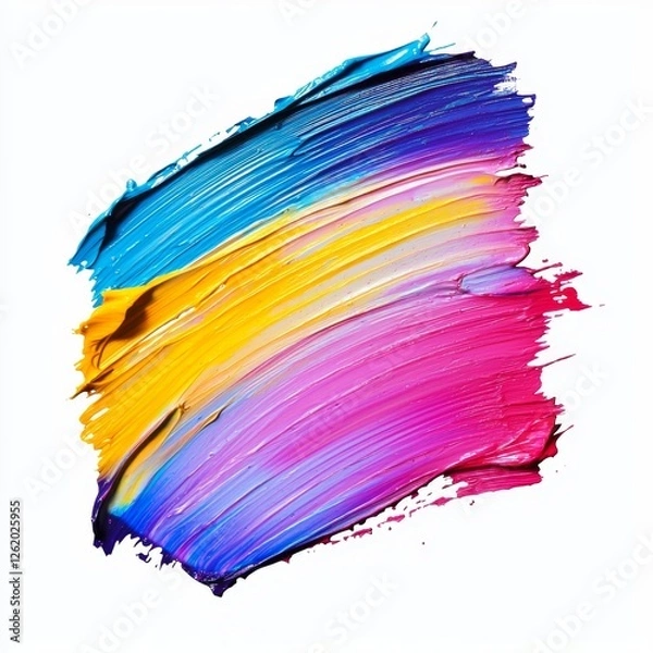 Fototapeta Vibrant Colorful Abstract Brush Stroke Creating a Dynamic Visual Experience with Striking Hues of Blue, Yellow, Pink and Purple on White Background