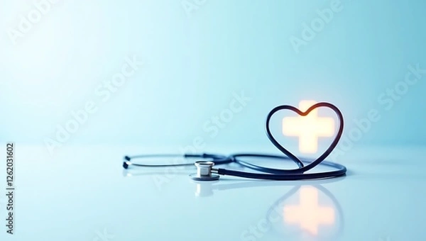 Fototapeta Pristine Stethoscope in Heart Shape with Glowing Medical Cross for National Doctors' Day