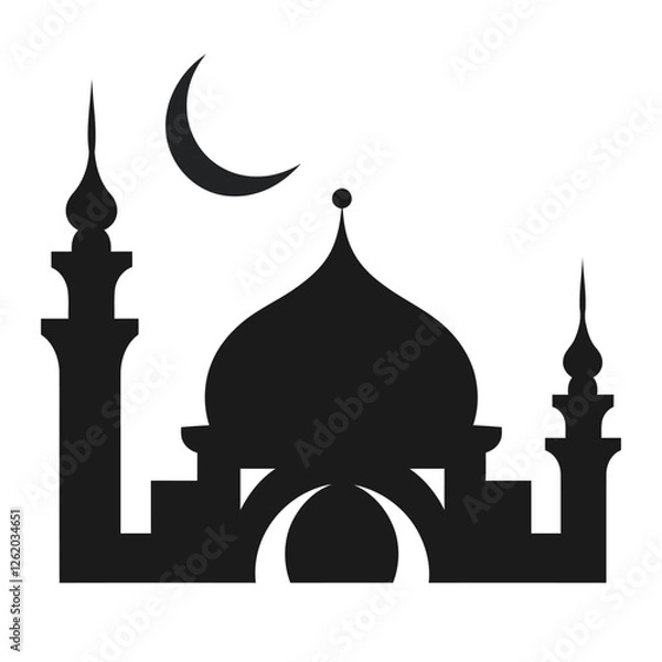 Obraz Crescent Moon and Mosque silhouette Vector Icon illustration