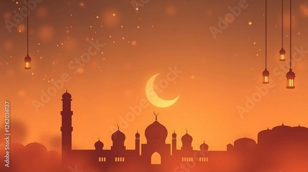 Fototapeta Islamic greeting card with ramadan kareem calligraphy and islamic ornament mosque vector design background
