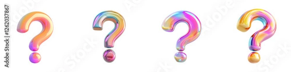 Fototapeta Colorful Question Marks Designed with Vibrant Swirls and Textures, isolated on transparent background.