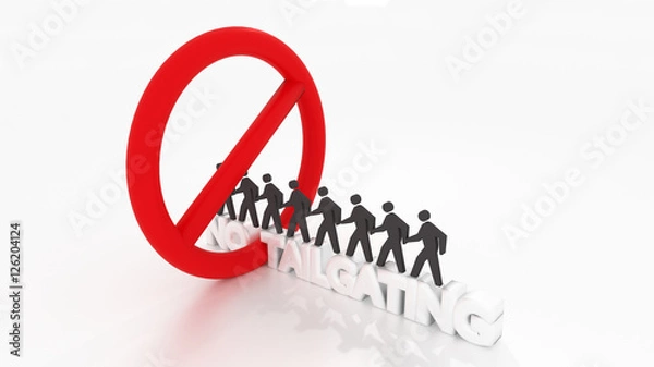 Obraz No tailgating sign with people violating it cybersecurity concep