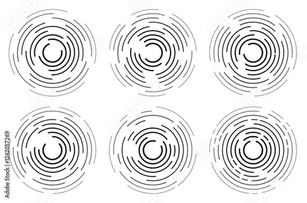 Obraz Abstract concentric circles radiating from center to periphery. Sound radio waves connected in radial circle. Simple vector elements for designing advertisements and banners of TV and radio programs