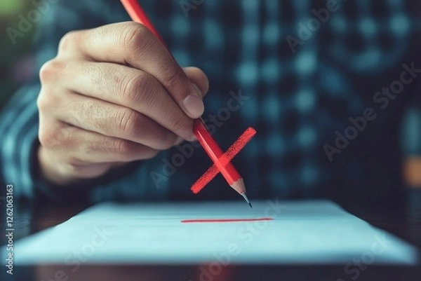 Fototapeta Person Marking Error With Red Marker