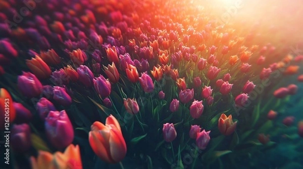 Fototapeta Aerial View of Colorful Tulip Fields in Spring