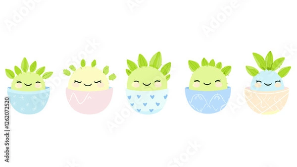 Obraz Cute Cartoon Cacti in Decorative Pots
