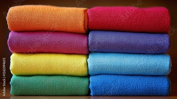 Fototapeta Stacked colorful towels in a neat arrangement