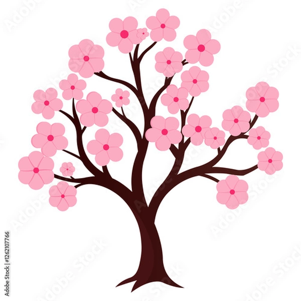 Obraz Pink Sakura Tree Displayed on White Background