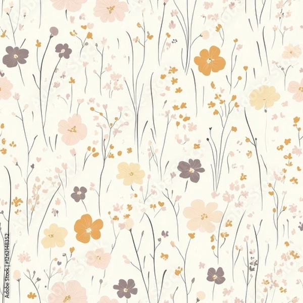 Fototapeta Seamless Pastel Floral Pattern with Dainty Wildflowers in Soft Tones