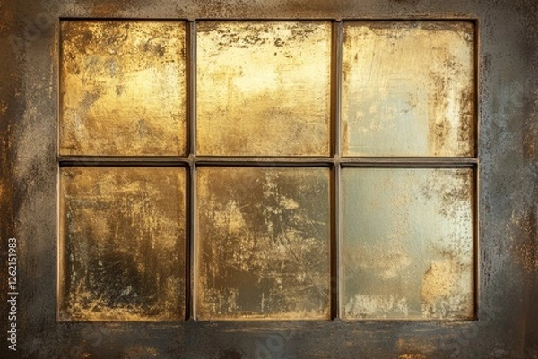 Fototapeta Golden textured squares framed within a dark metallic border