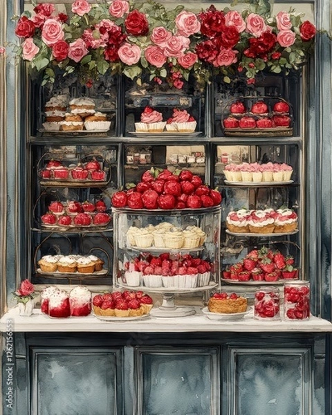 Obraz Charming Parisian Bakery Display Filled with Strawberries and Pastries