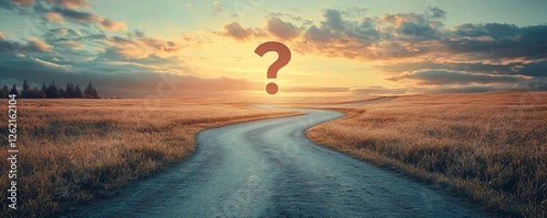 Obraz The winding road to change leading to a question mark symbolizing uncertainty, decisions, transitions, and future paths in personal and professional, Generative AI