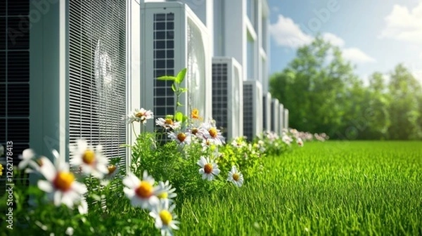 Obraz Eco-Friendly Air Conditioning Units in a Lush Green Garden