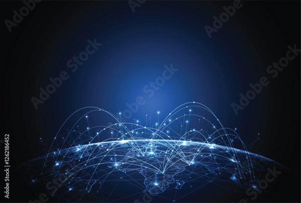 Fototapeta Abstract global technology network connection. World map point and line composition concept of global business. Vector Illustration