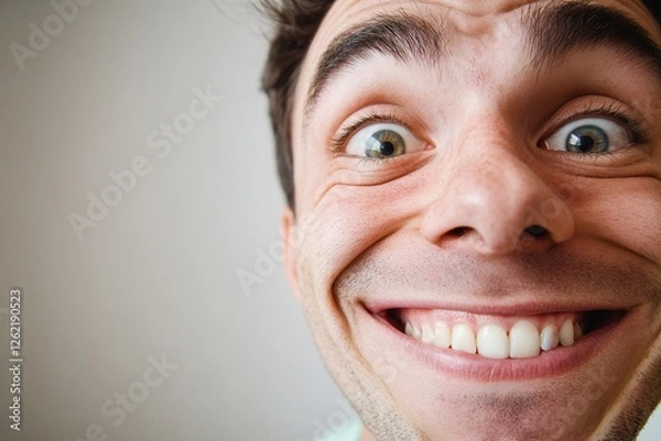Obraz Close-up of smiling caucasian young male with wide eyes